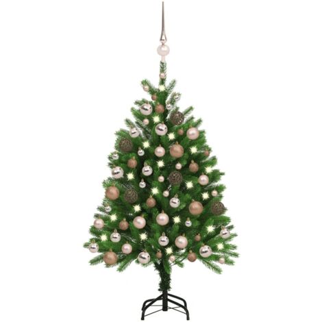 Sapin de Noël artificiel  Arbre de Noël lumineux avec LED et boules 120 cm Vert 13668