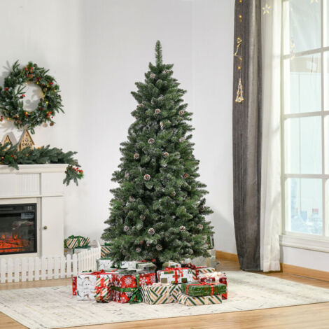 Sapin de Noël Artificiel Aspect enneigé 180H cm 50 Pommes de pin 718 Branches épines Imitation Nordmann Grand réalisme