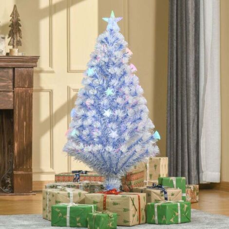 Sapin de Noël artificiel  avec 3 lumières LED, sapin, PVC, métal, blanc et bleu, Ø 60 x 120 cm (H)