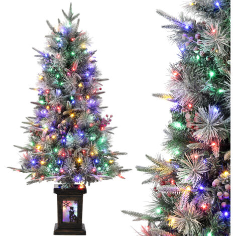Sapin de Noël artificiel avec éclairage, 122 cm,150 lumières LED blanches chaudes et multicolores, 9 modes, embouts de branche en PVC, base lumineuse rétro en forme de bonhomme de neige
