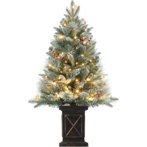 Sapin de Noël artificiel avec éclairage, flocon de neige artificiel de 90 cm avec base de pot rétro 78 LED, décoration de Noël pour entrée, maison, bureau