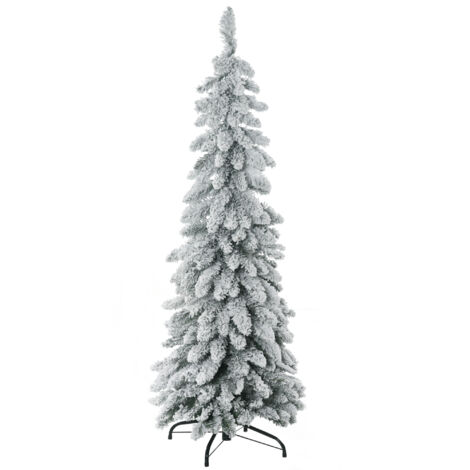 Sapin de Noël artificiel avec structure en acier, 253 branches enneigées, base pliable, 135 cm de haut, vert