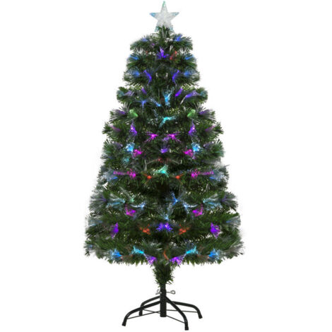 Sapin de Noël artificiel, couronne lumineuse LED, étoiles décoratives, 66 cm x 66 cm x 120 cm, vert