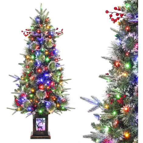 Sapin de Noël artificiel de 122 cm avec éclairage, sapin de Noël artificiel avec 150 lumières LED blanches chaudes et multicolores, 9 modes, embouts de branches en PVC, pot rétro éclairé d'élan