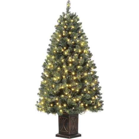 Sapin de Noël artificiel de 145 cm avec 300 éclairages, 8 modes, blanc chaud, avec pot lumineux vintage, décoration de Noël pour Décoration de Noël pour la maison, le bureau