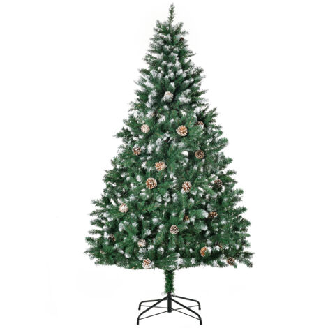 Sapin de Noël artificiel de 180 cm, pin artificiel avec 59 pommes de pin, neige artificielle et 1111 branches pour usage intérieur