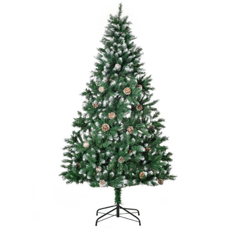 Sapin de Noël artificiel de 180 cm, sapin de pin, 59 pommes de pin, neige artificielle et 1111 branches d'intérieur