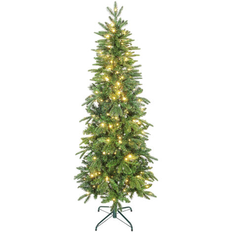 Sapin de Noël artificiel de 180 cm, ultra-fin, avec 200 lumières, 8 modes d'éclairage, 605 branches articulées, vert