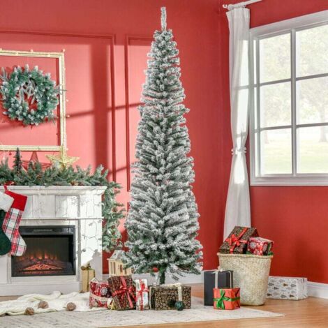 Sapin de Noël artificiel de 225 cm, sapin crayon enneigé, 738 pointes pour une utilisation en intérieur