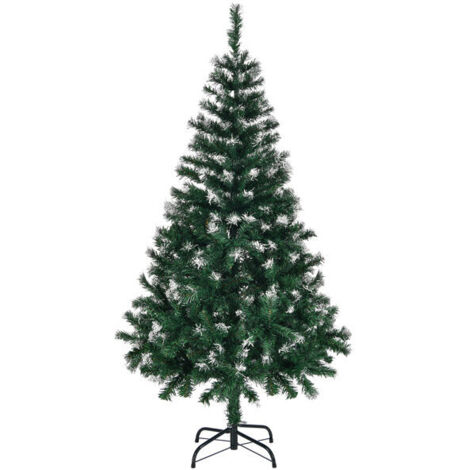 Sapin de Noël artificiel de 5 pieds avec pointes de neige, sapin de Noël non éclairé avec 480 pointes de branches et support en métal robuste pour bureau, maison, magasin, décoration de fête, vert et