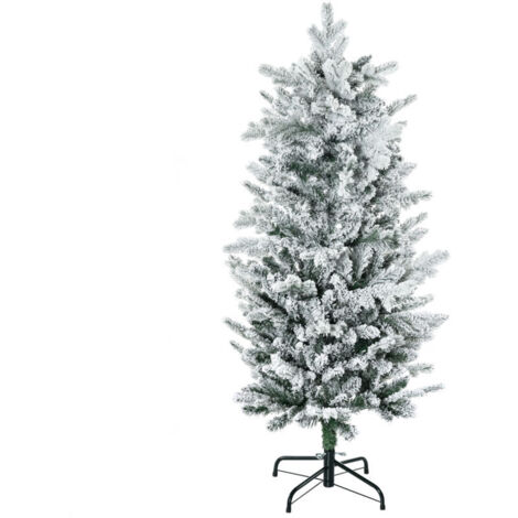 Sapin de Noël artificiel en cèdre naturel avec 267 branches enneigées, base en acier à ouverture automatique, 135 cm de haut, vert