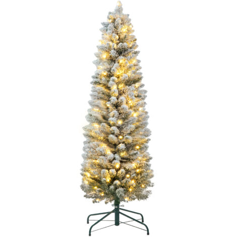 Sapin de Noël artificiel enneigé 150 cm avec 120 lumières LED 263 branches et pieds métalliques pour le salon vert et blanc