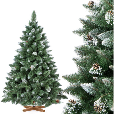 Sapin de Noël artificiel enneigé 150cm – Aiguilles longues et denses – Socle en bois – Matériaux ininflammables et sans plastifiants – Fairytrees - FT04-150
