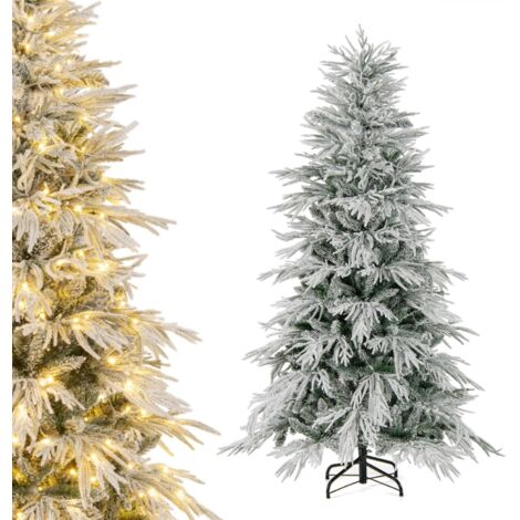 Sapin de Noël artificiel enneigé, 180 cm de haut, avec branches denses et lumières LED – Décoration de Noël pour la maison, le bureau et les commerces