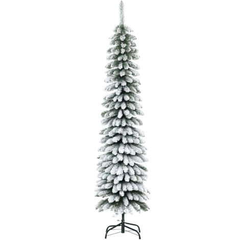 Sapin de Noël artificiel enneigé, design élancé, ignifugé, 180 cm, vert et blanc
