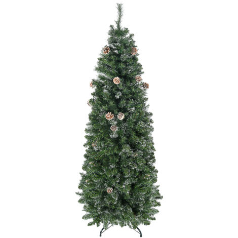 Sapin de Noël artificiel fin de 180 cm avec pommes de pin et 618 branches ouvertes, ouverture automatique, sapin dense avec base en métal, facile à monter, vert