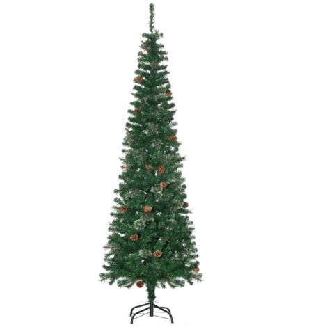 Sapin de Noël artificiel, fin, pommes de pin, ignifuge, 54 x 195 cm, vert
