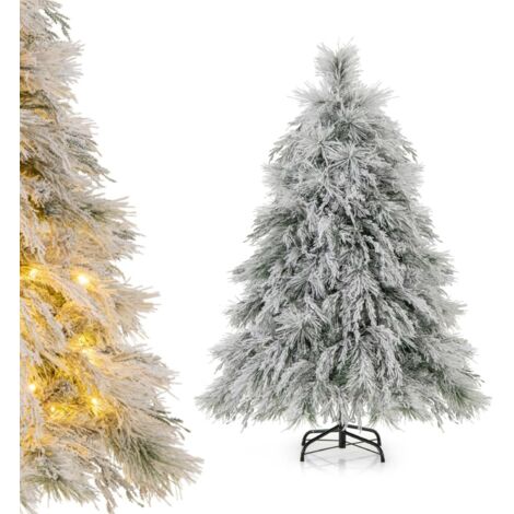 Sapin de Noël artificiel floqué de 135 cm/180 cm de haut, avec guirlande lumineuse, orné de lumières LED blanc chaud et de pointes de branches en saule, sapin de Noël illuminé (180 cm)