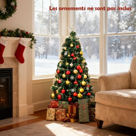 Sapin de Noël Artificiel Illuminé de 120 cm avec 8 Modes d'Éclairage 130 Branches 14 Flocons de Neige Arbre de Noël avec une Étoile Vert