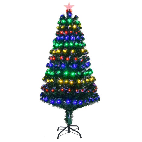 Sapin de Noël artificiel illuminé de 1,5 m, en fibre optique, avec étoile illuminée, 180 LED et embouts de branches, décoration de Noël pour la maison, le bureau, le magasin ou les fêtes, vert
