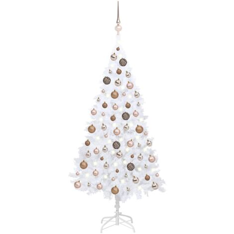 Sapin de Noël artificiel LED et boules/Arbre de Noël pour Déco Blanc 150 cm PVC -WYW20101