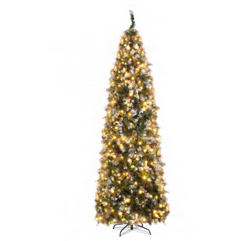 Sapin de Noel Artificiel Lumineux, 460 Lumières,8 Motifs Chauds, 1298 Branches, 91 Pommes de pin, 91 Baies, 9FT