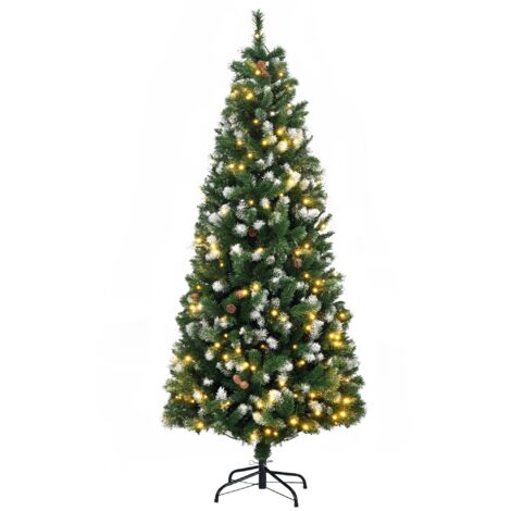 Sapin de Noël artificiel lumineux 703 branches 250 LED, 30 pommes de pin, pied pliable, hauteur 180 cm, Ø 80 cm, vert, décoré, éclairage intégré, facile à monter, idéal fêtes.