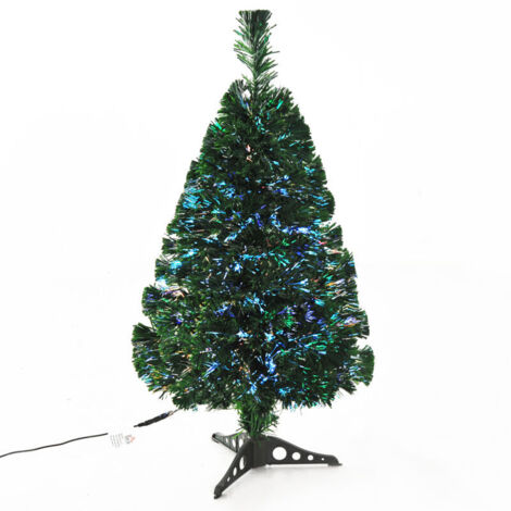 Sapin de Noël artificiel lumineux, 90 cm de long, fibre optique multicolore + pieds de support, 90 branches vertes