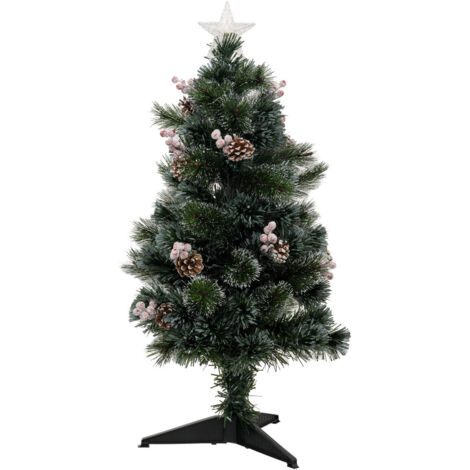 Sapin de Noël artificiel lumineux avec Pommes de Pin et Baies rouges H 90 cm - Feeric Christmas