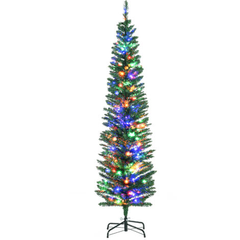 Sapin de Noël artificiel lumineux crayon 180 cm 150 lumières multicolores 390 branches base acier vert