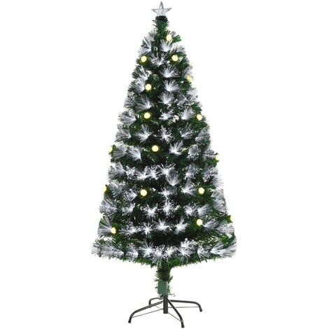 HOMCOM Sapin de Noël artificiel lumineux fibre optique LED + 26 ampoules + support pied Ø 75 x 150H cm 180 branches étoile sommet brillante vert