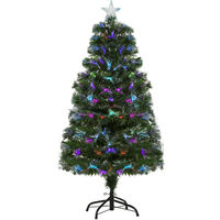 Sapin de Noël artificiel lumineux fibre optique LED multicolore + support pied Ø 66 x 120H cm 130 branches étoile sommet brillante vert