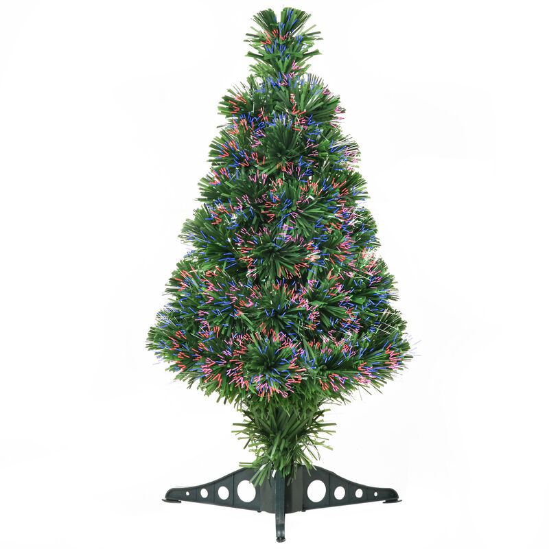 Sapin de Noël artificiel lumineux fibre optique multicolore + support pied ø 35 x 60H cm 55 branches vert - Vert