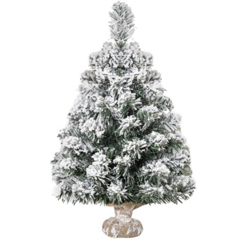 Sapin de Noël artificiel miniature de 60 cm avec neige, 67 branches, socle en béton pour bureau ou intérieur