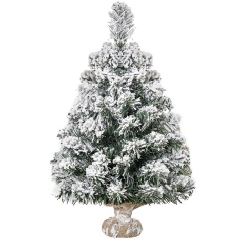 Sapin de Noël artificiel miniature de 60 cm avec neige, 67 branches, socle en béton pour bureau ou intérieur
