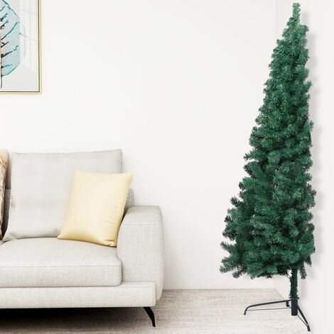 Sapin de Noël artificiel moitié avec support Vert 210 cm PVC