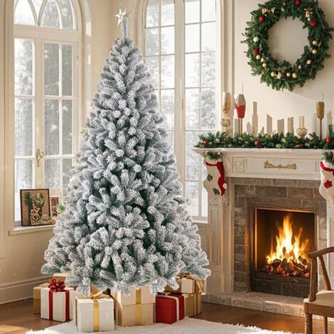 SINAOPUS Sapin de Noël Artificiel Neige Blanche 180 cm avec 1106 Branches, Pied en Métal, 100% PVC, Pliable, Décoration Intérieure et Extérieure pour le Nouvel An