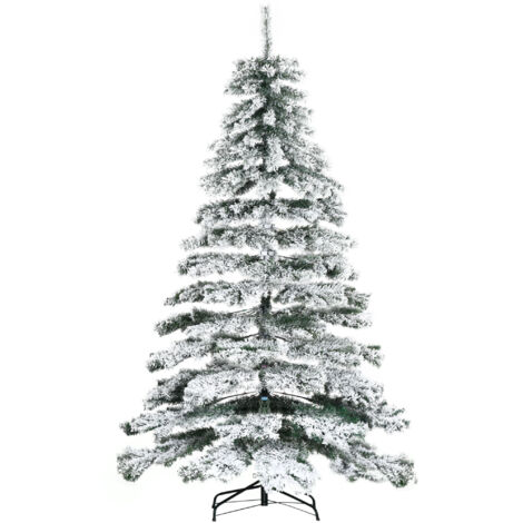 Sapin de Noël artificiel neigeux de 225 cm avec 1083 branches et support métallique Sapin de Noël pour le salon vert et blanc