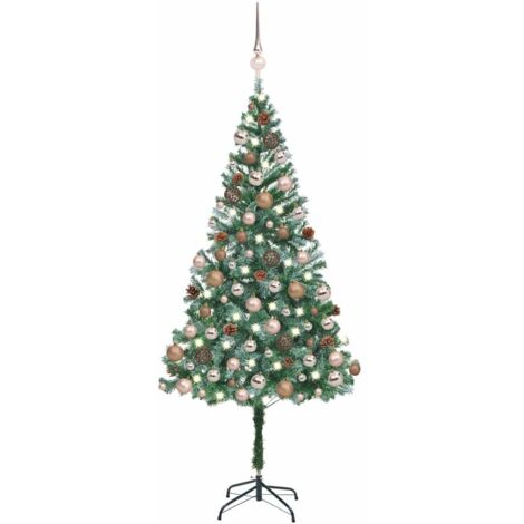 Sapin de Noël artificiel pré-éclairé/boules-Arbre de Noël pommes de pin 180cm 936169