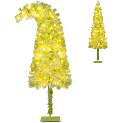Sapin de Noël Artificiel Pré-éclairé de 150cm avec Embout Flexible, 216 Branches, 80 LED Blanc Chaud, 8 Modes, Forme Crayon Fine et Incurvée