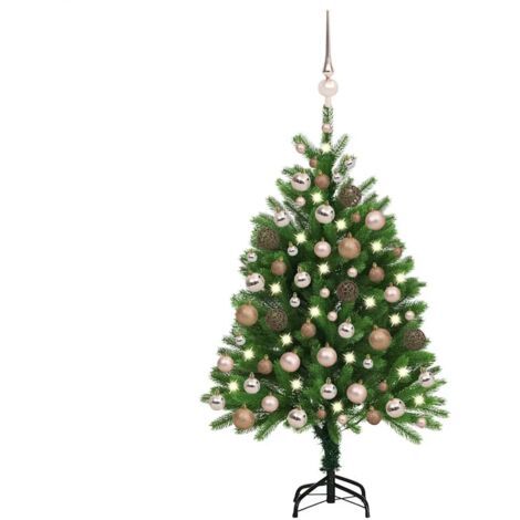 Sapin de Noël artificiel pré-éclairé et boules-Arbre de Noël 120 cm vert 883967
