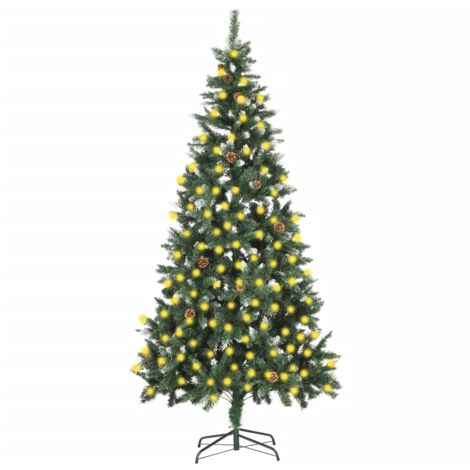 Sapin de Noël artificiel pré-éclairé et pommes de pin 210 cm vidaXL