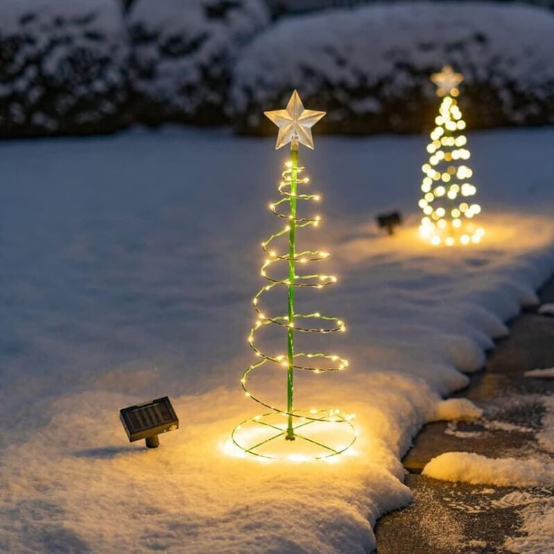 Missdong - Sapin de Noel Artificiel Solaire, Decoration Exterieur, Lumiere Exterieur Jardin, Guirlande Lumineuse, Deco Noel Arbre Lumineux led (Blanc