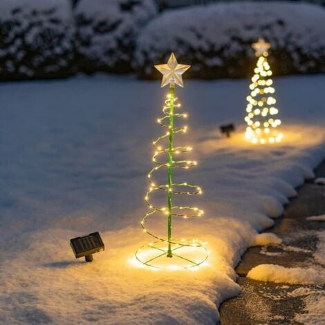 BEIJIYI Sapin de Noel Artificiel Solaire, Decoration Noel Exterieur Solaire Sapin, Lumiere Solaire Exterieur Jardin, Guirlande Lumineuse Exterieure Solaire Noel, Deco Noel Arbre Lumineux LED (Blanc Chaud)