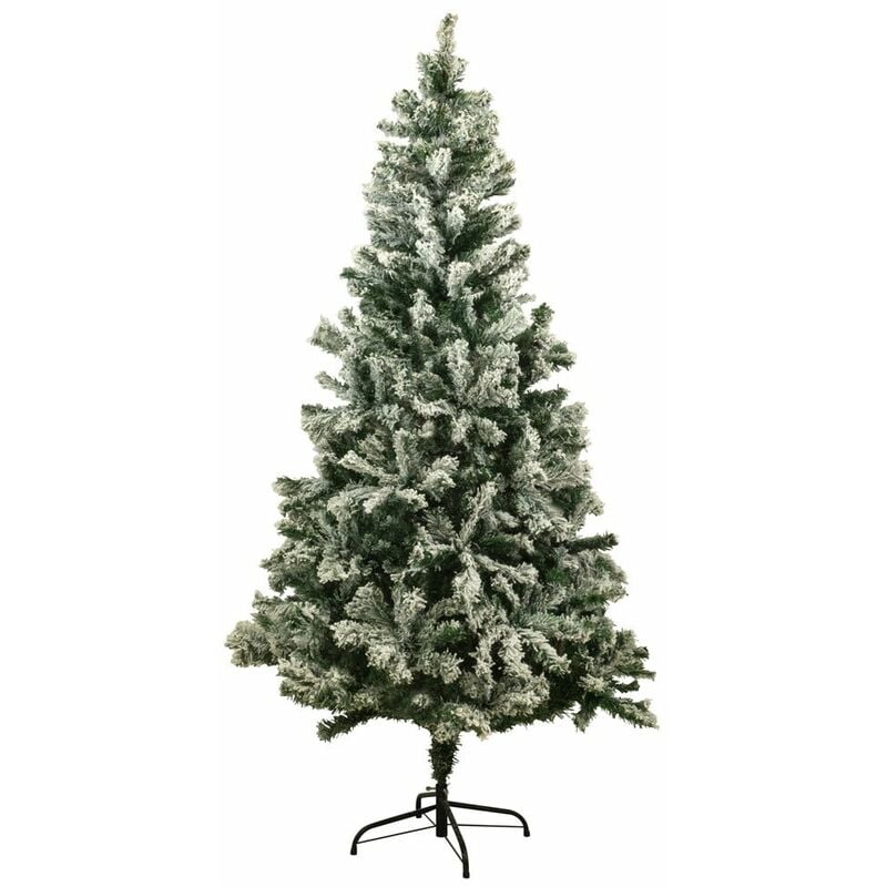 Sapin de Noël artificiel vert enneigé blanc Blooming - Arbre pour décoration de Noël avec support métallique Vert 180 cm - Vert