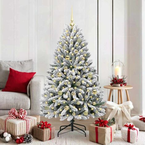 Sapin De Noël Artificiel Mince 270 Cm Avec Neige Floquée - Design Réaliste PVC, Support Métal - Gain De Place