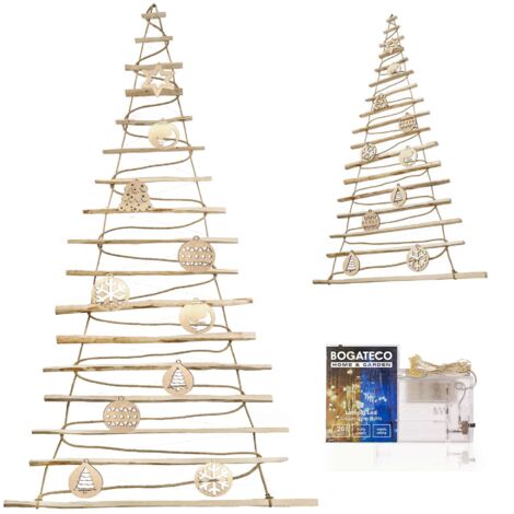Sapin de Noël avec décorations 205cm avec LED, en bois