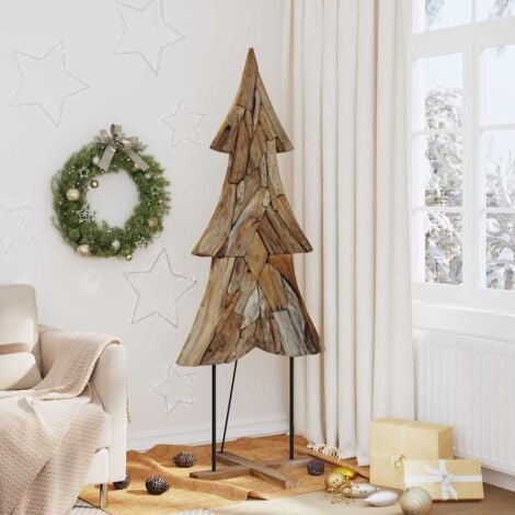 VHV Sapin de Noël avec support Marron 180 cm Bois de teck solide