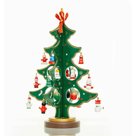 Sapin de Noël Bois Artificiel Vert Decoration de Table avec Mini Ornements de Noël pour Déco Noël Table Bureau Cadeau H: 28CM