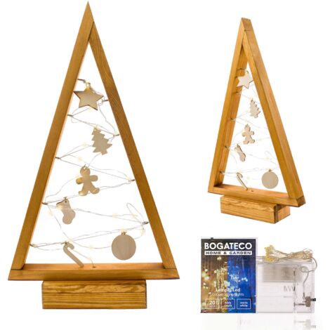 Sapin de Noël bois LED avec décorations  52 cm